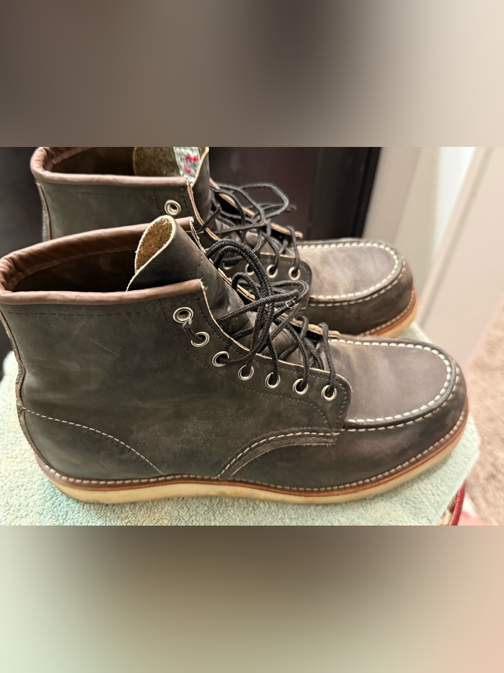Men's Lace-Up Moc Toe Leather Work Boots - Dark Brown